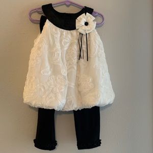 Rare Editions Toddler Top and Leggings, white and black, size 3T